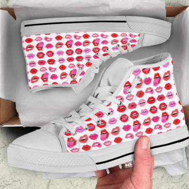 Lips Of Love The Rolling Stones White Canvas Shoes, Gift Shoes, Gift For Him, Gift For Her, Low Top, High Top, Sport Shoes