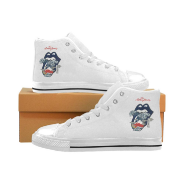 The Rolling Stones Big Tongue Great Wave Fuji Mountain Tattoo Japan Style Canvas Shoes,Low Top, High Top, Sport Shoes - All White