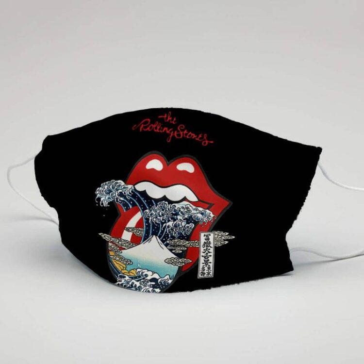 The Rolling Stones Big Red Tongue Great Wave Fuji Mountain Tattoo Japan Style  Cloth Face Mask