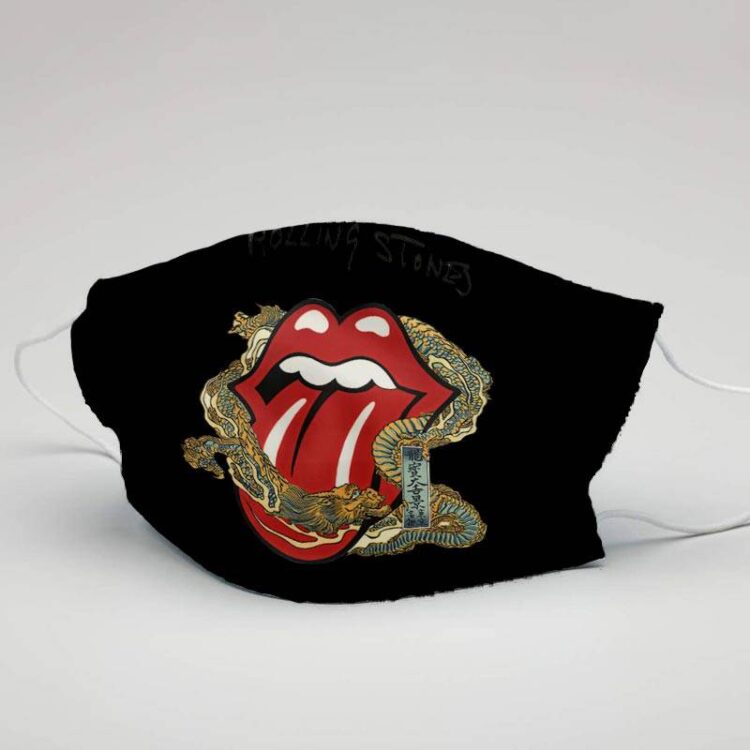 The Rolling Stones Big Tongue Gold Dragon Tattoo Japan Style Cloth Face Mask